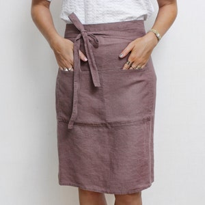 Half Linen apron, linen half apron for women, woodrose half apron, cooking apron, chef apron, baking apron, unisex apron