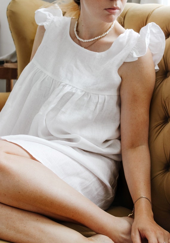 Soft Linen Nightgown: Ruffled Knee-Length Sleepwear