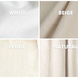 May include: Four fabric swatches in different shades of white: white, beige, ivory, and natural.