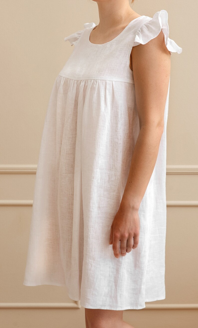 Camisón de lino suave: ropa de dormir con volantes hasta la rodilla imagen 2