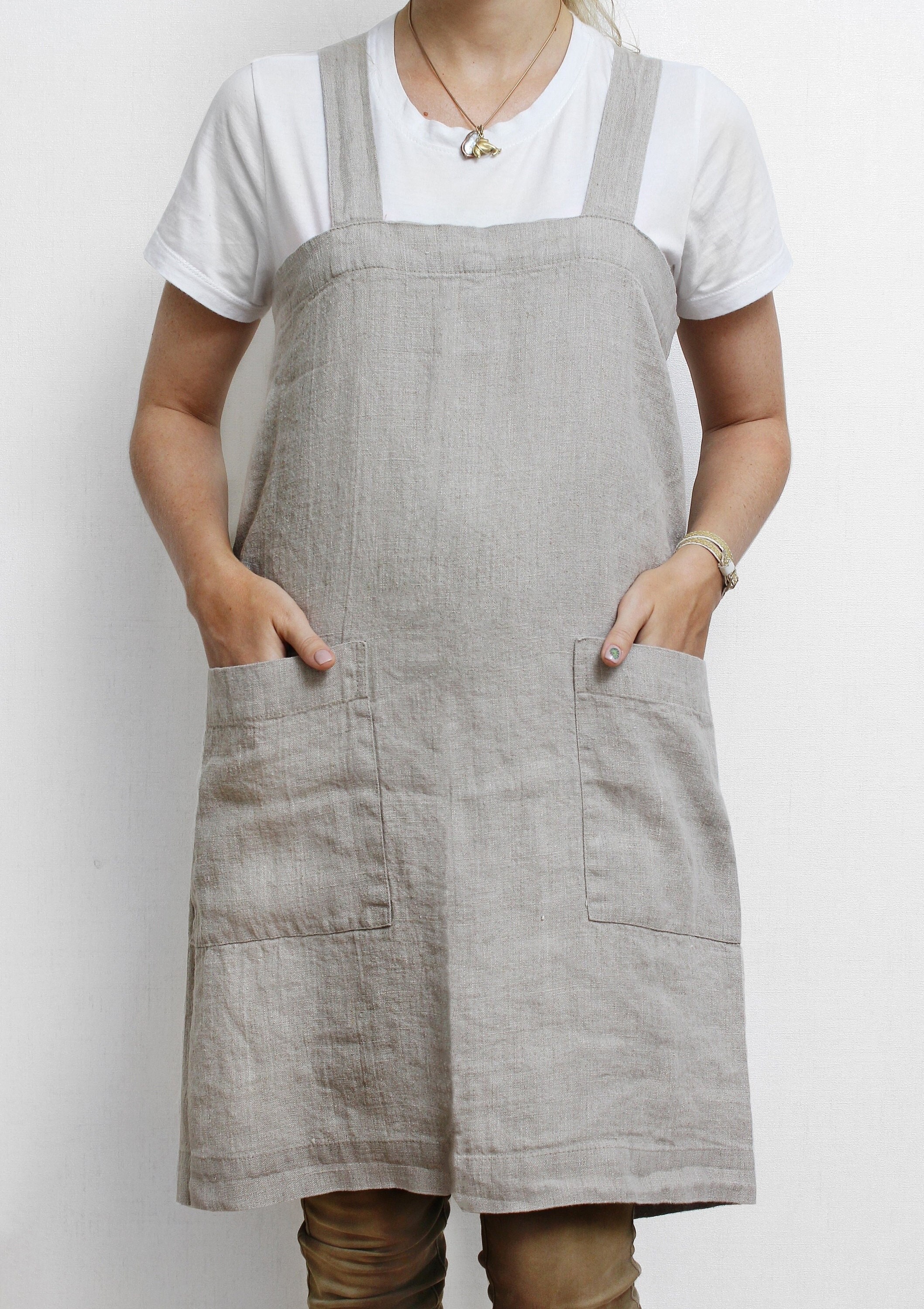 Crossback Apron Crossback Linen Apron Japanese Apron Japanese Linen Apron  Pinafore Apron Workshop Apron Crossover Apron 