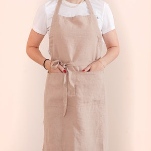 Adjustable Linen Apron with Pockets for Women Stylish and Functional Cooking and Baking Apron Womens Linen Apron with Adjustable Strap Beige