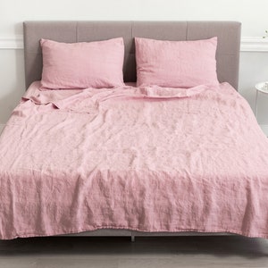 Queen size linnen beddengoed in roze: linnen hoeslakens, linnen platte lakens, linnen standaard kussenslopen of linnen lakensets