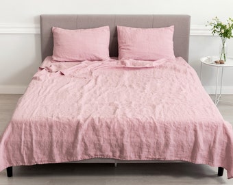 Queen size Linen Bedding in Pink: Linen Fitted Sheets, Linen Flat Sheets, Linen standard Pillowcases or Linen sheet Sets