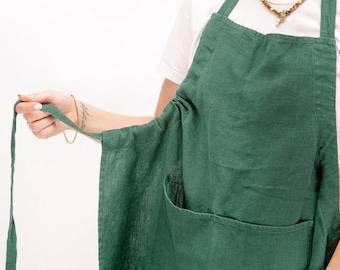 Adjustable Heavyweight Linen Apron | Sliding Strap Smock | Unisex Artist and Garden Gift