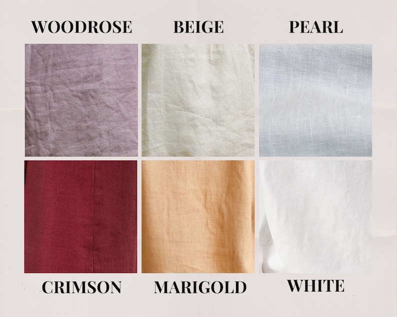 Puede incluir: Seis muestras de tela en diferentes colores: Woodrose, Beige, Pearl, Crimson, Marigold y White.