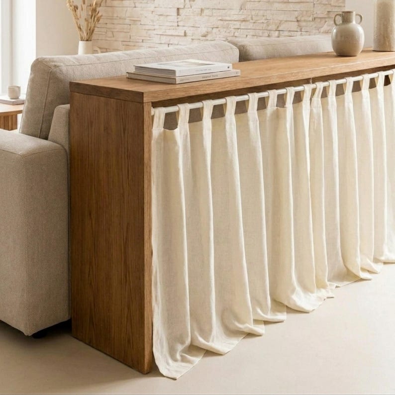 Rectangular Curtain Pole Custom Linen Curtains – Tab, Tie, Rod Pocket, Grommet. Rustic Farmhouse ...