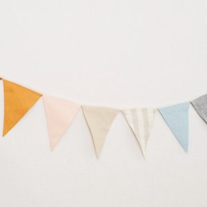 Linen Bunting Banner - Nursery Decor and Wall Art for Baby Room - Fabric Garland and Flag Decoration - Customizable Baby and Wedding Decor