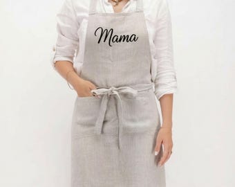 Custom apron embroidered - Personalized Linen Apron with Pockets: Monogram & Logo