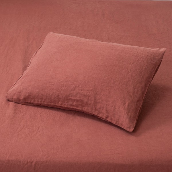 Linen pillow case Standard cushion cover terracotta linen pillow cover Standard size, pillow case 20x26