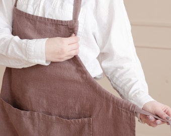 Adjustable Linen Apron with Pockets for Women - Stylish and Functional Cooking and Baking Apron - Womens Linen Apron with Adjustable Strap