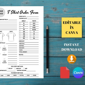 Printable Shirt Order Form Template: Custom Design (Canva PDF)