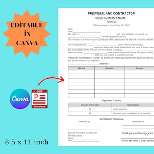 Printable Proposal Contract Form: Editable Template (Canva PDF)