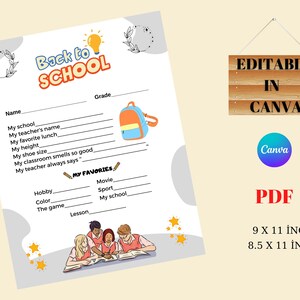 Back to School Survey editable, printable, First Day of School template, Last Day of School PDF download on Canva