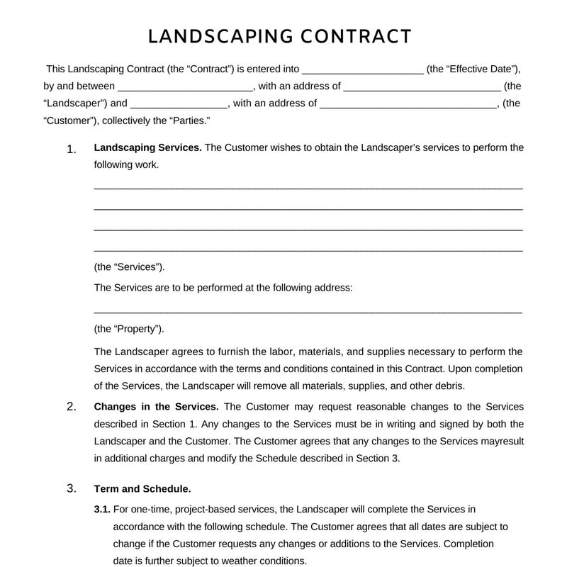 Landscaping Contract Etsy
