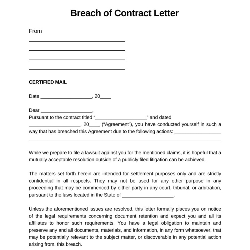 Breach of Contract Template Etsy