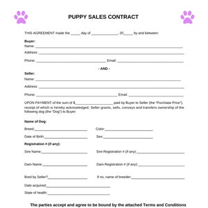 Puppy Sales Contract Personalised Puppy Contracts Puppy Contract