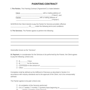 Printable Painting Contract Template: Service Agreement (Canva Editable, Digital Download)