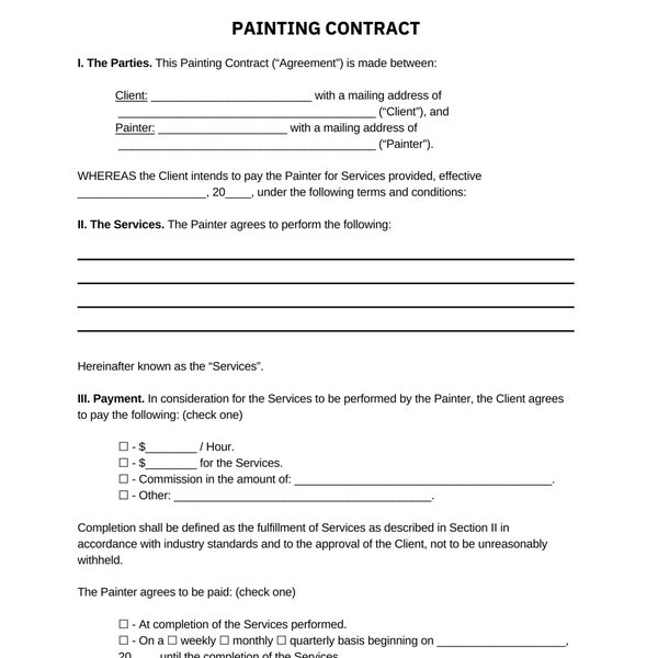 Painting Contract, Printable Face Painting Contract, Painting Artist, Service Contract digital download
