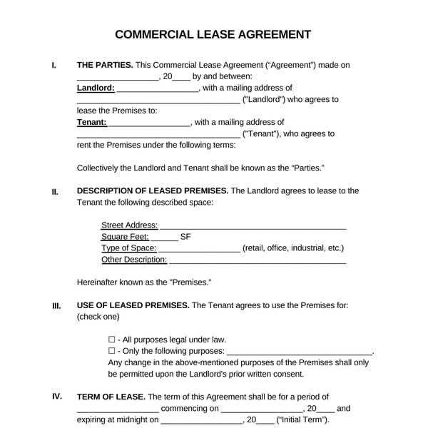 Contrat de bail commercial imprimable, modifiable dans canva Contrat de location de propriété commerciale téléchargement numérique