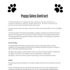 Printable Puppy Sales Contact, Dog sales form in editable PDF format on CANVA, Personalised Puppy Template