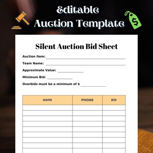 Editable Silent Auction Bid Sheet Template (PDF)