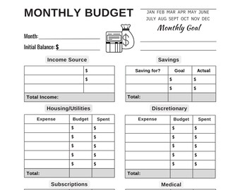 Druckbare Vorlage für monatliches Budget: Minimalistischer Haushaltsplaner (PDF)