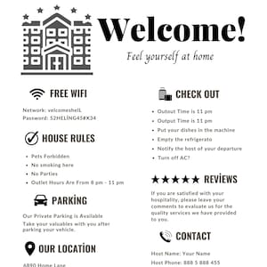 Airbnb Welcome, Cottage Rental Template, Printable Guest Arrival Poster, Rules for guests to know