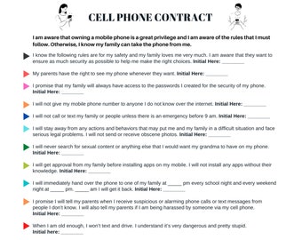 Editable Cell Phone Contract: Printable Family Rules (PDF Digital Download)