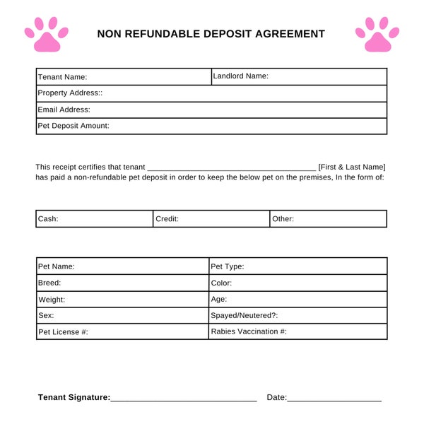 Deposit Receipt Pet Etsy