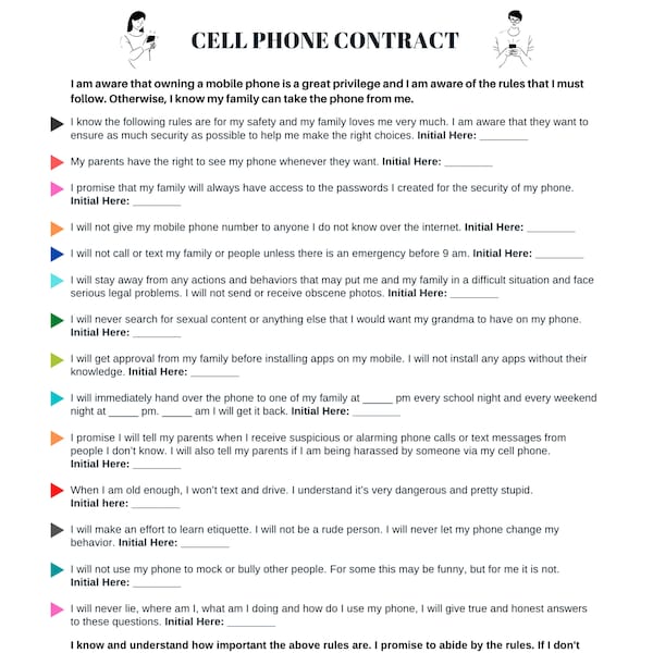 Printable Phone Contract, Editable cell phone contract, PDF digital download