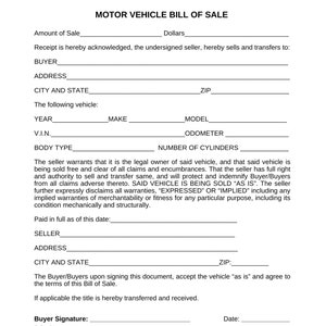 Plantilla de factura de venta de vehículos motorizados editable en WORD y CANVA, formulario de venta y registro de vehículos, descarga digital