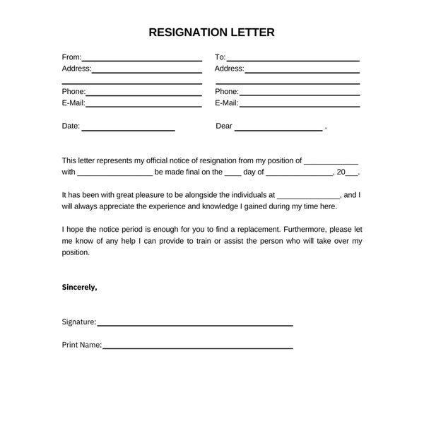 Printable Resignation Letter Template, editable Professional Resignation Letter, Formal Notification of Resignation digital download