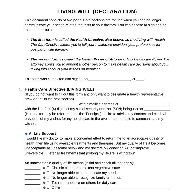 Living Will Form Etsy
