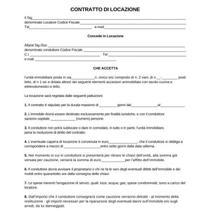Contratto di locazione stampabile per immobili ITALIANI, Contratto di locazione modificabile per finalità turistiche