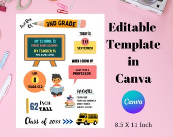 Editable First Day of School Sign: Canva Template (PDF)
