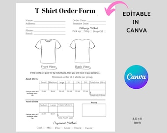 T-Shirt Order Form Template: Editable Canva Design (Printable PDF)