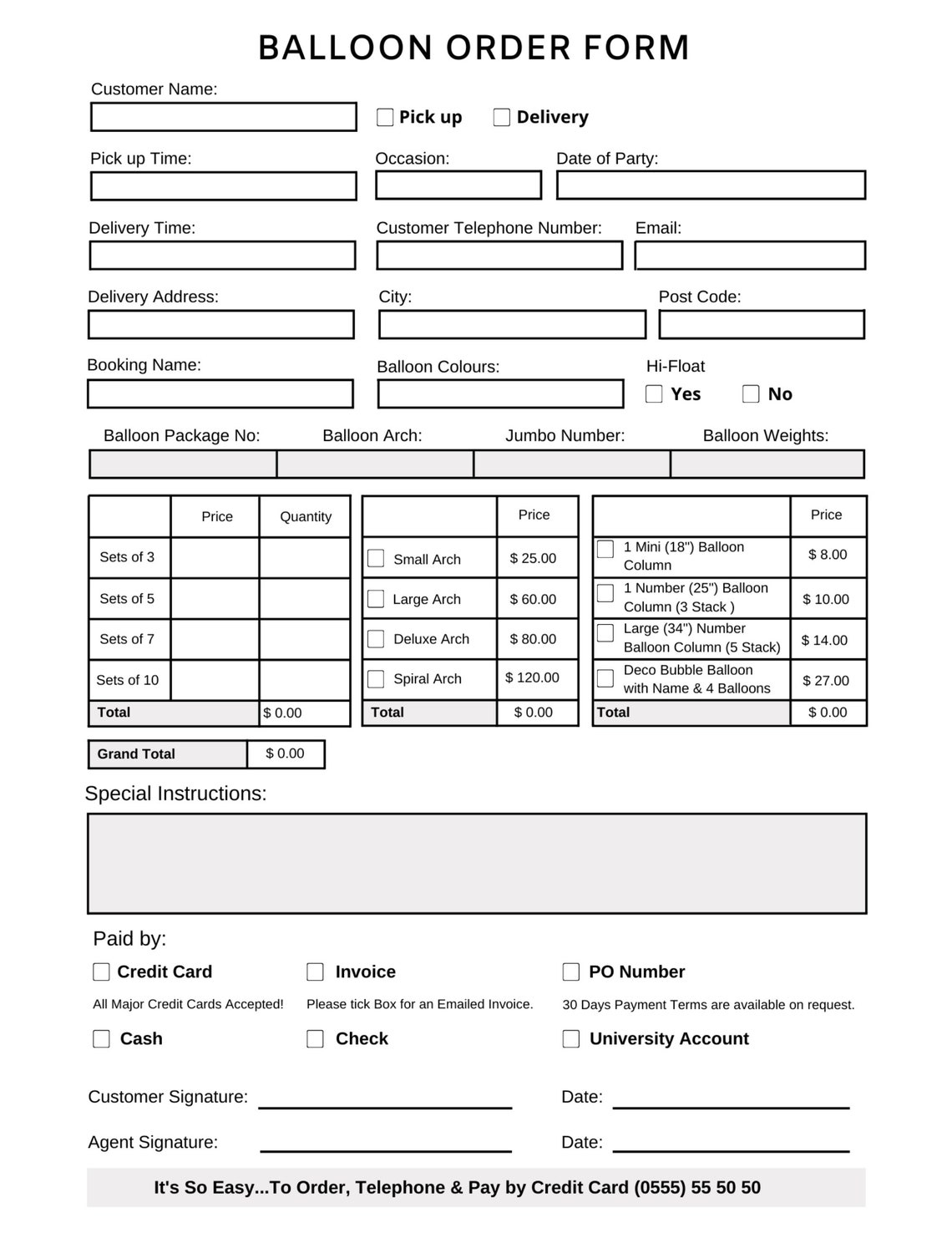 DIY Balloon Business Printable, Contract Template, Business Forms ...