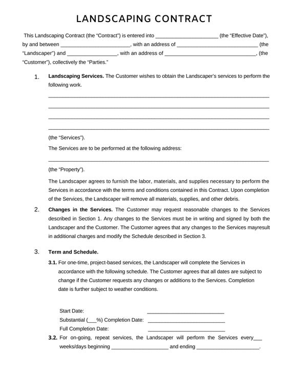 Printable Landscaping Contract Template