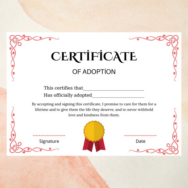 Adoption certificate editable in Canva, Adoption certificate