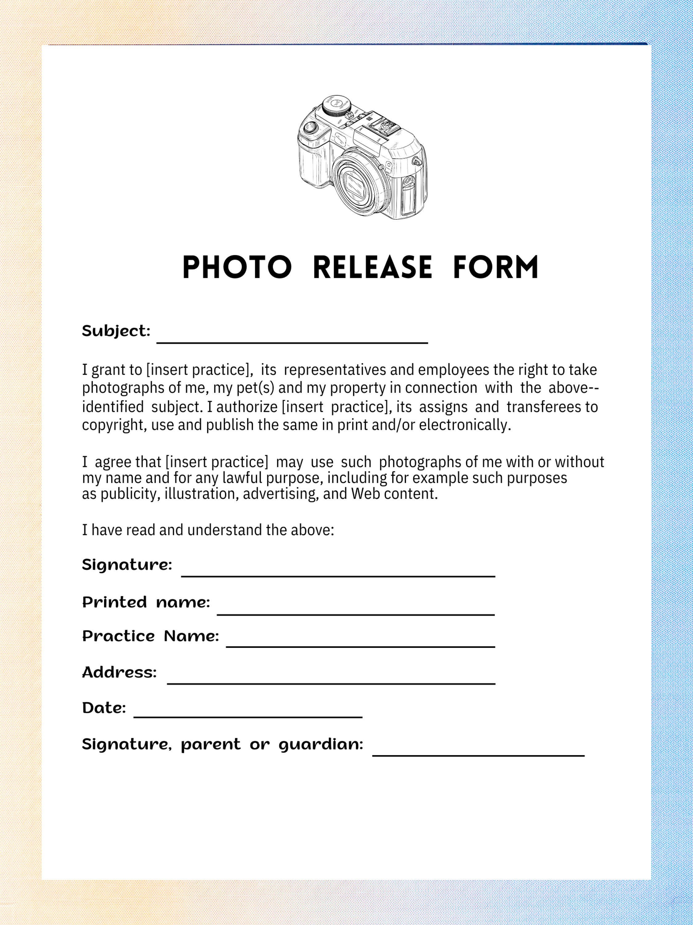 Editable Photo Release Form, Photo Release Form Template Etsy