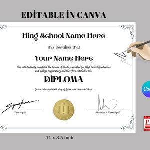 Plantilla imprimible para diploma de escuela secundaria, diploma de escuela secundaria editable en casa