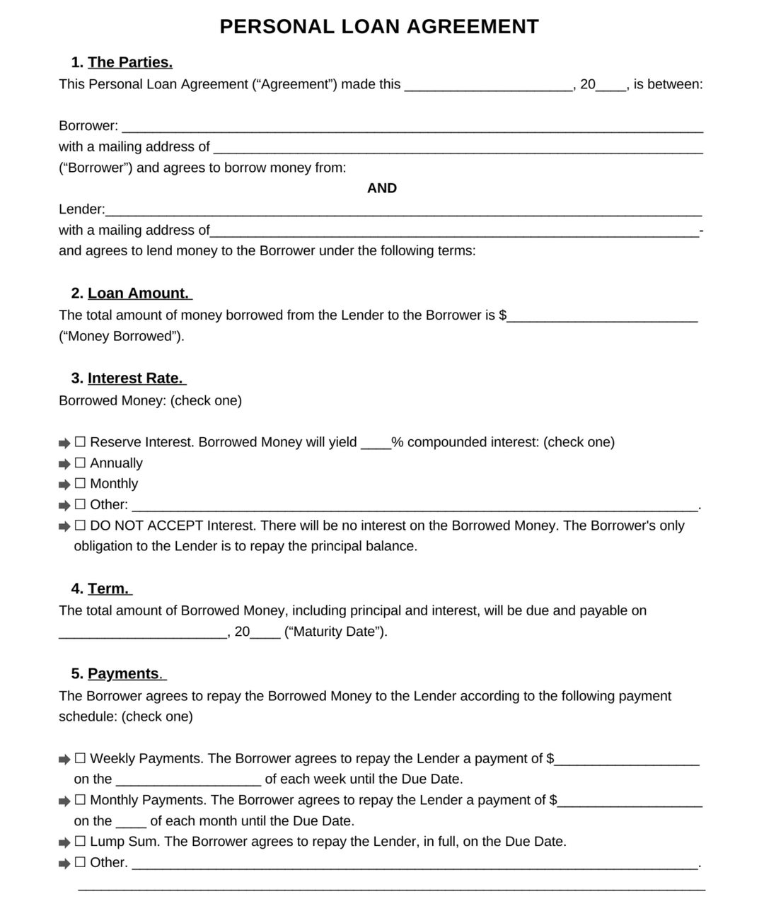 Printable Personal Loan Agreement, Editable Personal Loan Contract Printable Personal Loan Agreement, Editable Personal Loan Contract