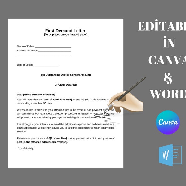 Printable Demand Letter, Word Template, Canva PDF Personalized