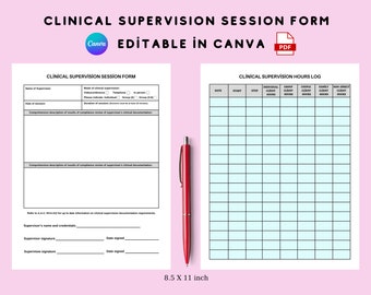 Printable Clinical Supervision Form & Hours Log: Editable Canva / PDF