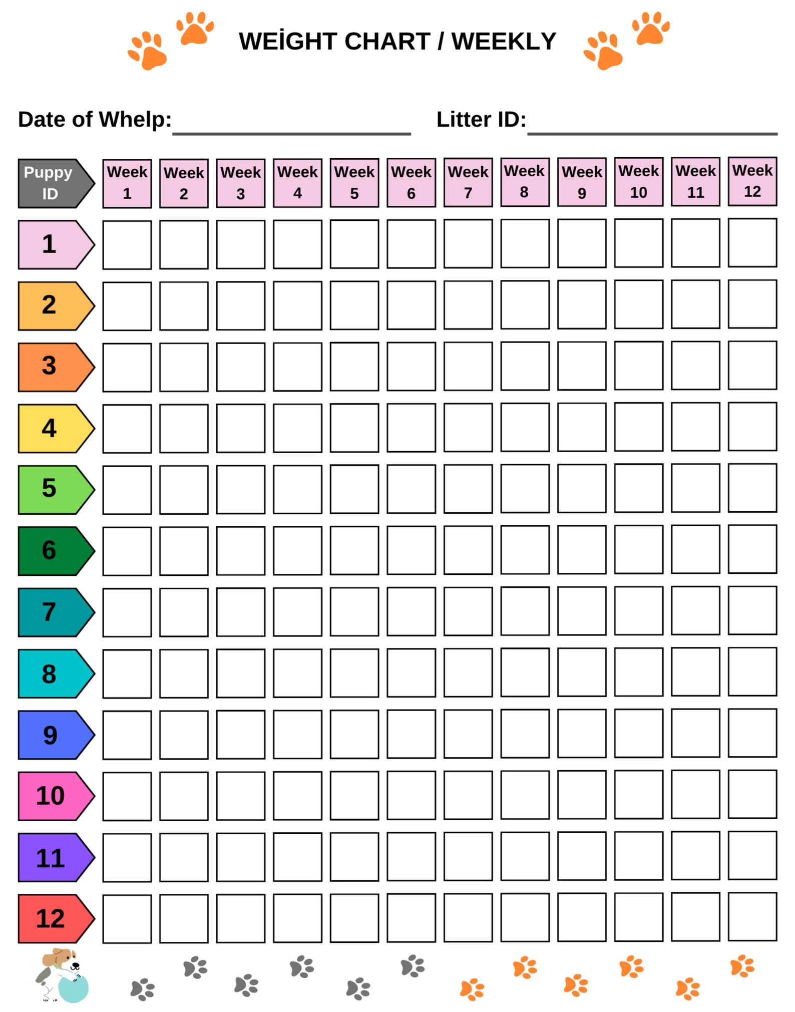 Printable Puppy Whelping Charts for Record Keeping Great for Breeders ...