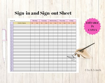 Printable Weekly Sign-In Sheet: Daycare & Classroom Template (Digital Download)