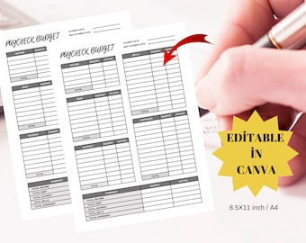 Paycheck Budget Planner: Editable Template (A4/8.5x11 PDF)