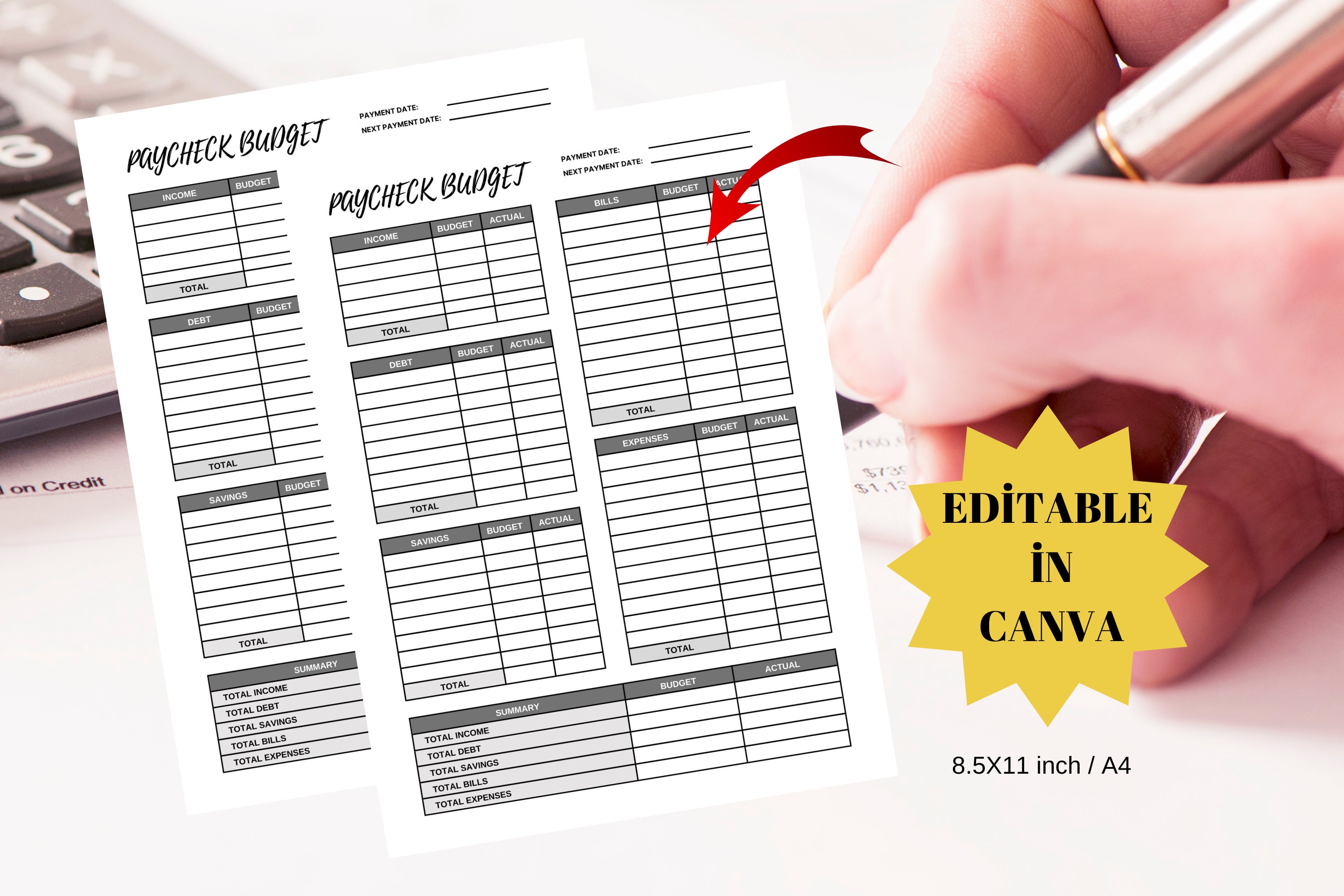 Paycheck Budget Overview Template, Printable Paycheck Budget Planner ...
