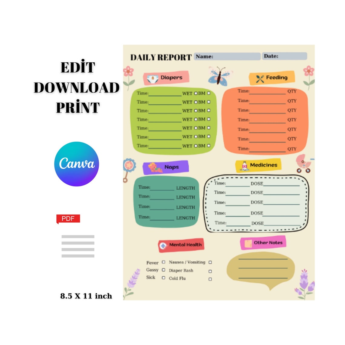 Baby Diary Printable Daily Baby Care Template - Etsy